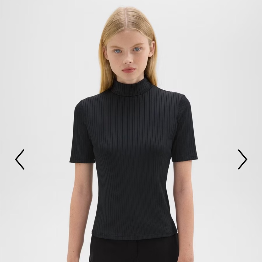 Theory Mock Neck Short-Sleeve Top in Rib Knit (Size P)